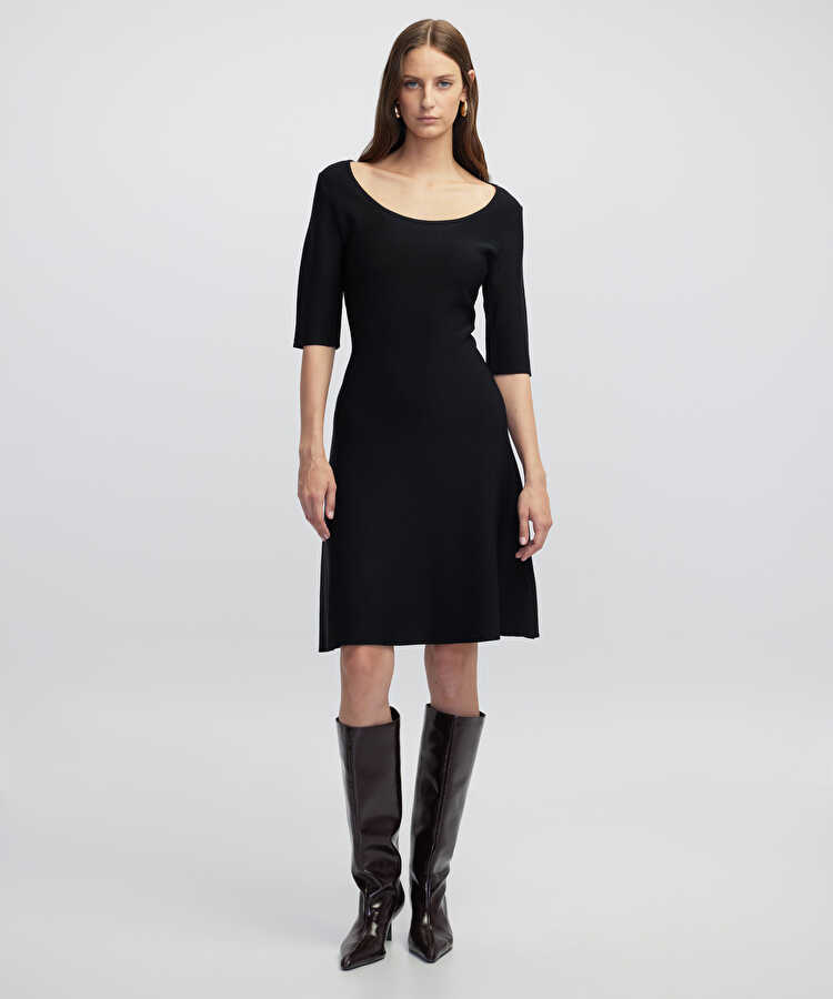 A kesim triko elbise - IW6250002093001 - Siyah Elbise