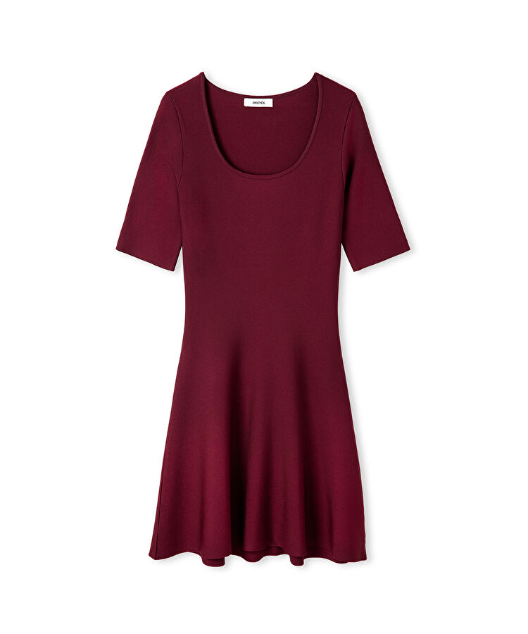 A kesim triko elbise - IW6250002093035 - Bordo Elbise