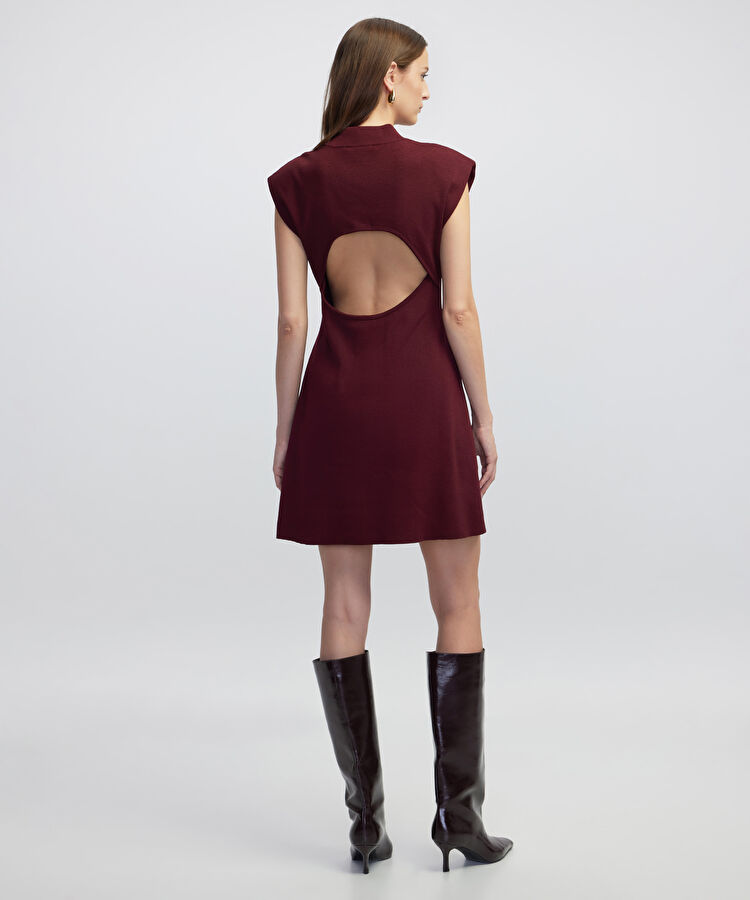 Sırt dekolteli triko elbise - IW6250002120035 - Bordo Elbise