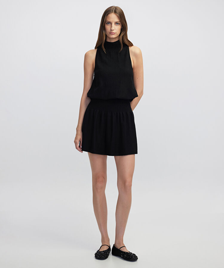 Dik yaka triko elbise - IW6250002149001 - Siyah Elbise