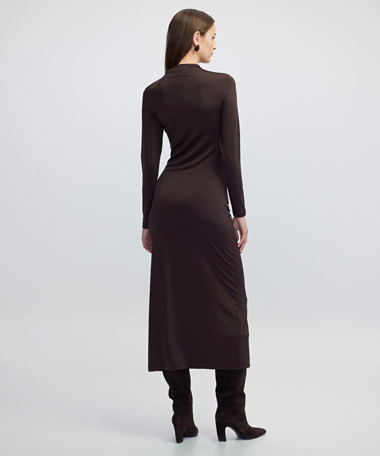 Drapeli cutout elbise - IW6250002155074 - Kahverengi Elbise
