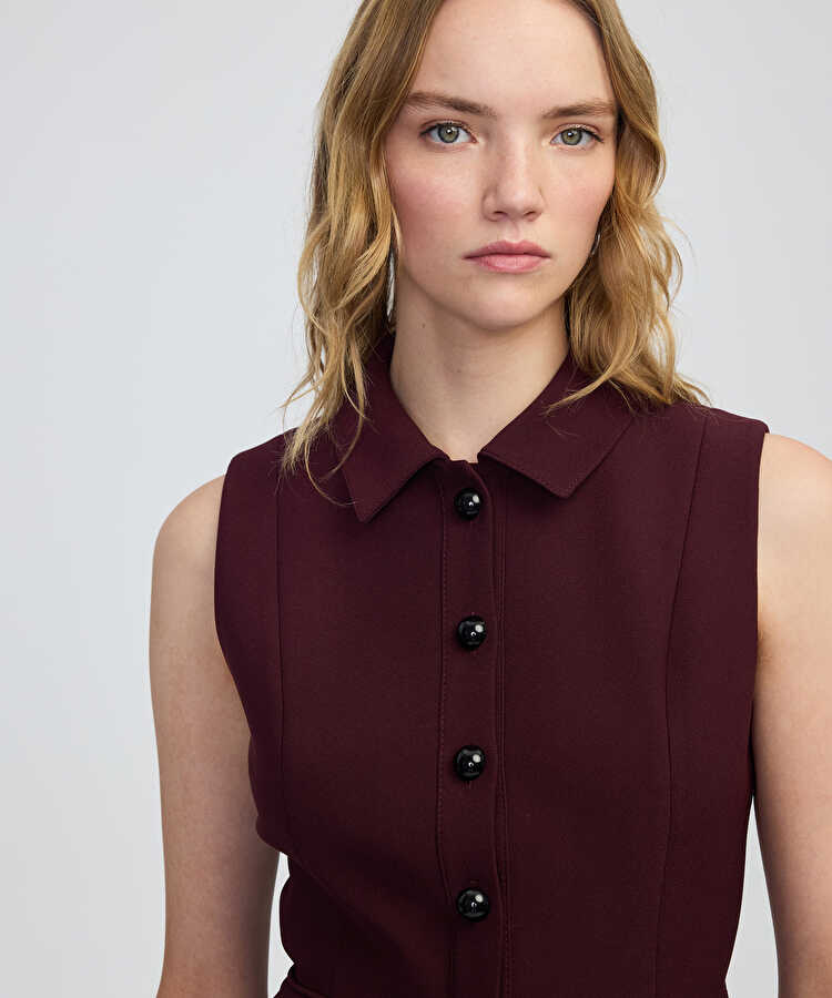 Geniş cepli midi elbise - IW6250002197035 - Bordo Elbise