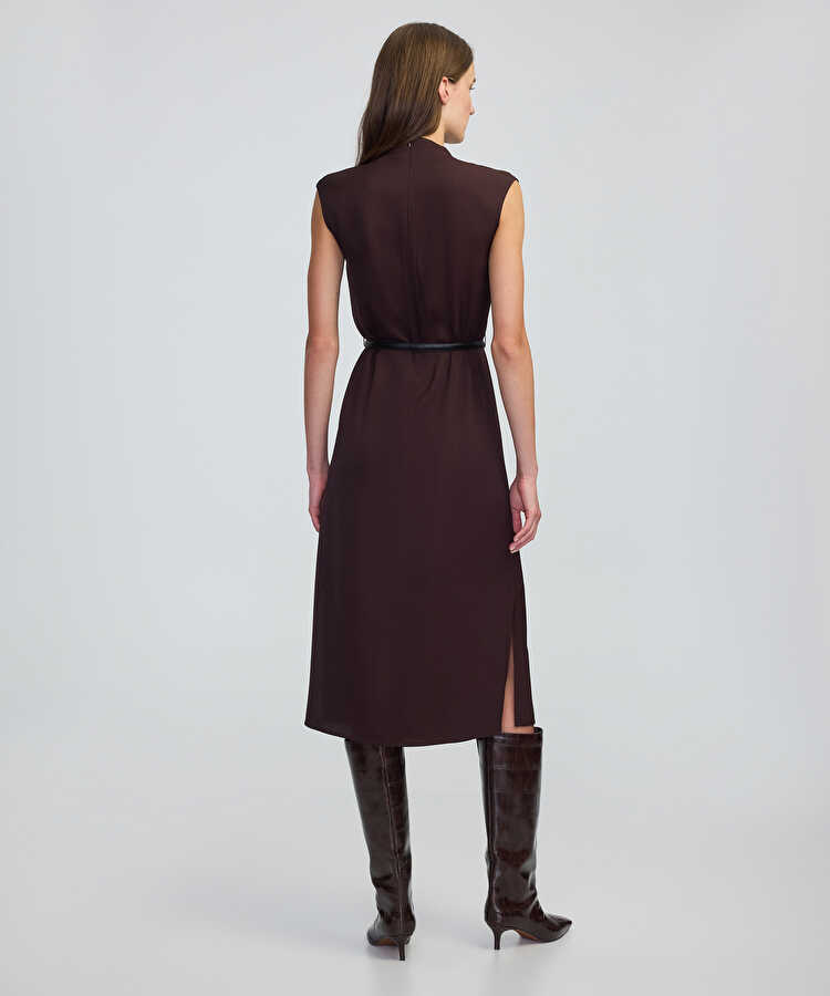 Kemerli midi elbise - IW6250002234074 - Kahverengi Elbise