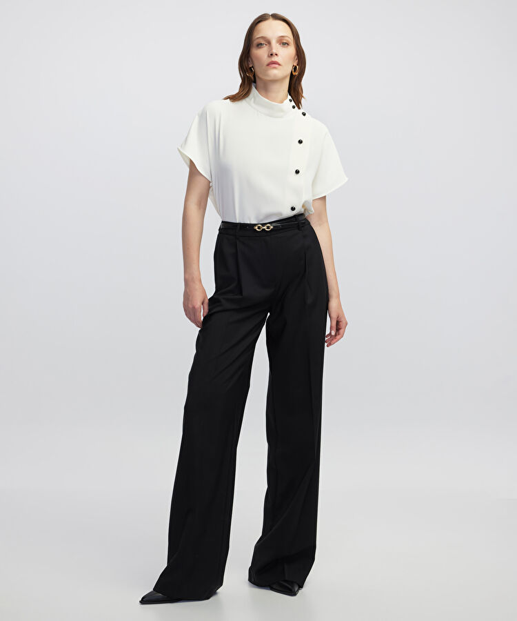 Pileli yün pantolon - IW6250003101001 - Siyah Pantolon