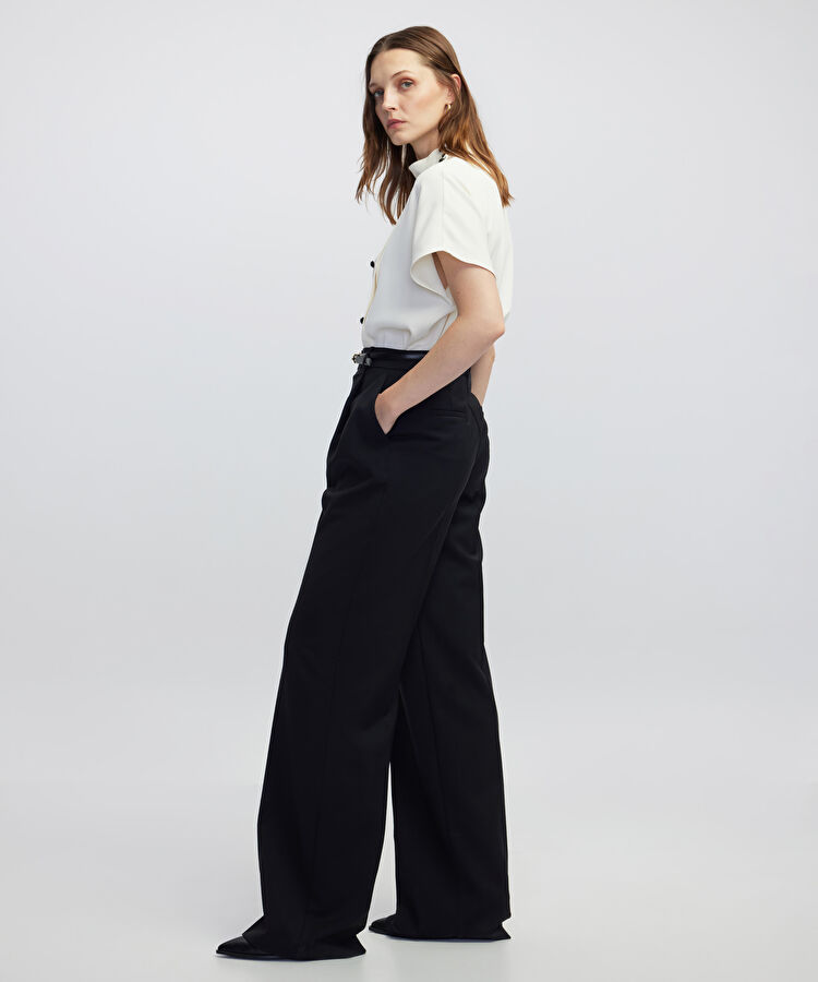 Pileli yün pantolon - IW6250003101001 - Siyah Pantolon