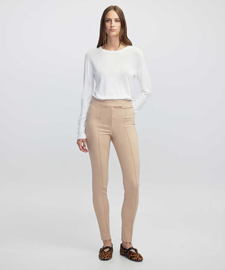 Yüksek bel skinny fit pantolon - IW6250003150003 - Natürel Pantolon