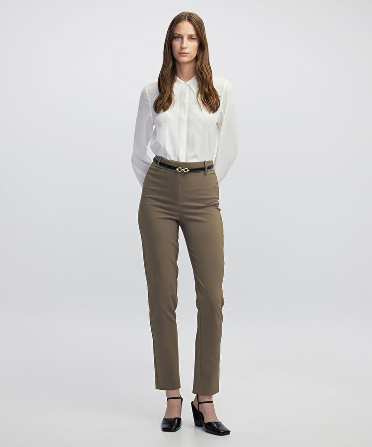 Elastik bel skinny fit pantolon - IW6250003151014 - Vizon Pantolon