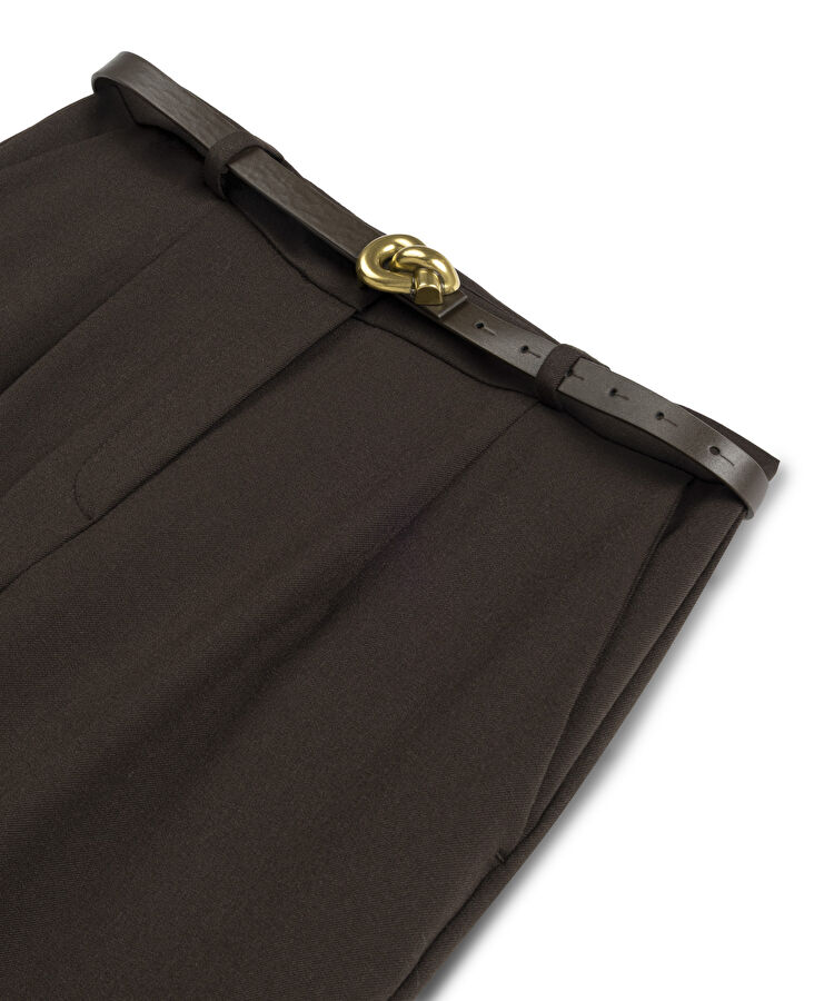 Wide leg fit kemer aksesuarlı pantolon - IW6250003176074 - Kahverengi Pantolon