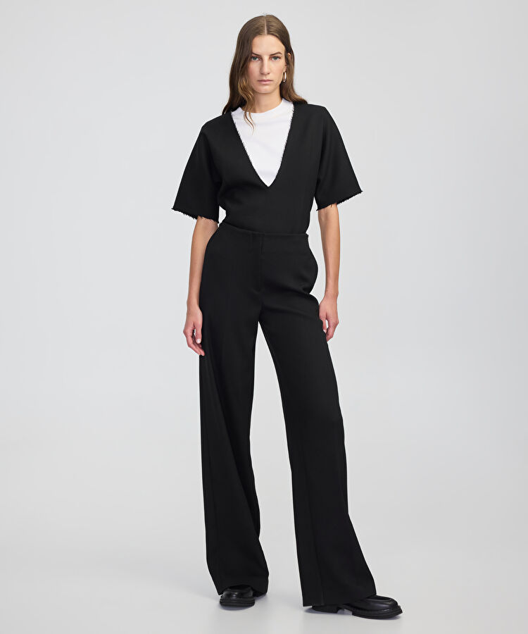 Düğmeli wide leg fit pantolon - IW6250003187001 - Siyah Pantolon