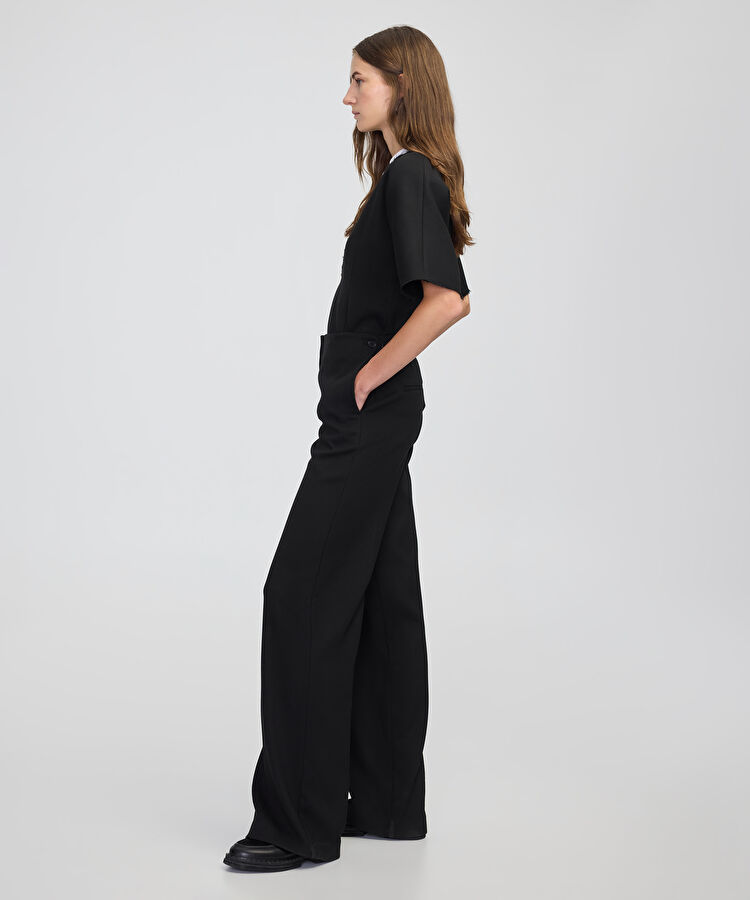 Düğmeli wide leg fit pantolon - IW6250003187001 - Siyah Pantolon