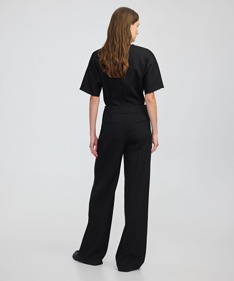 Düğmeli wide leg fit pantolon - IW6250003187001 - Siyah Pantolon