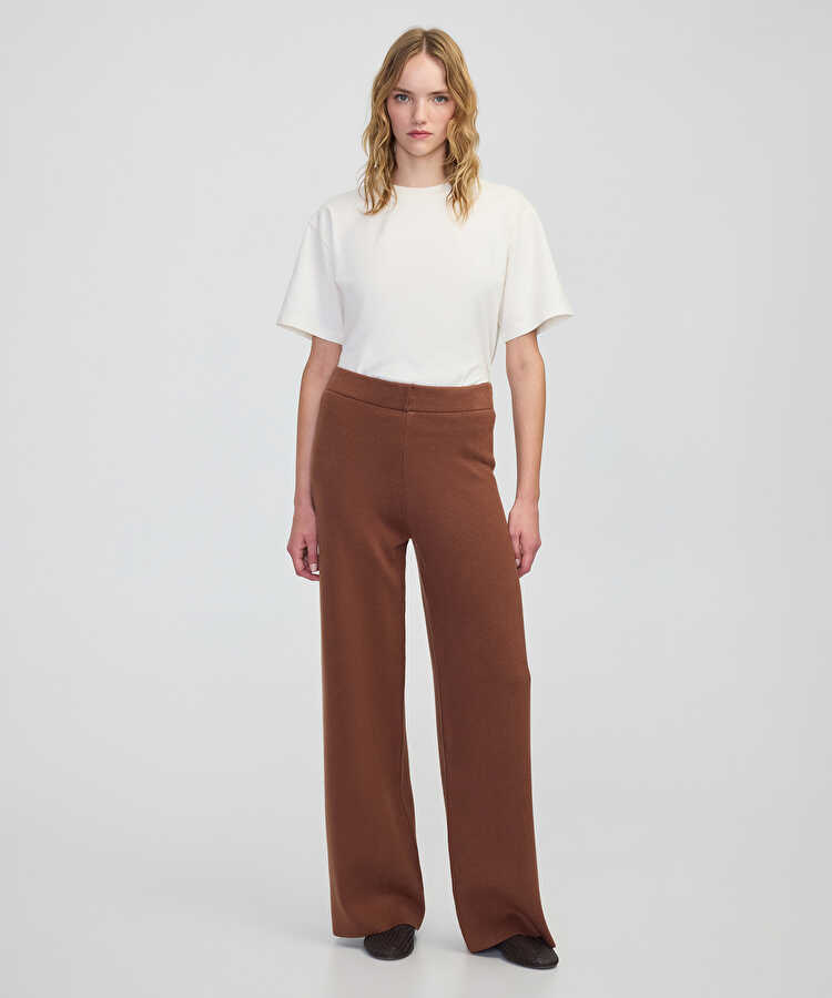 Wide leg fit triko pantolon - IW6250003219041 - Karamel Pantolon