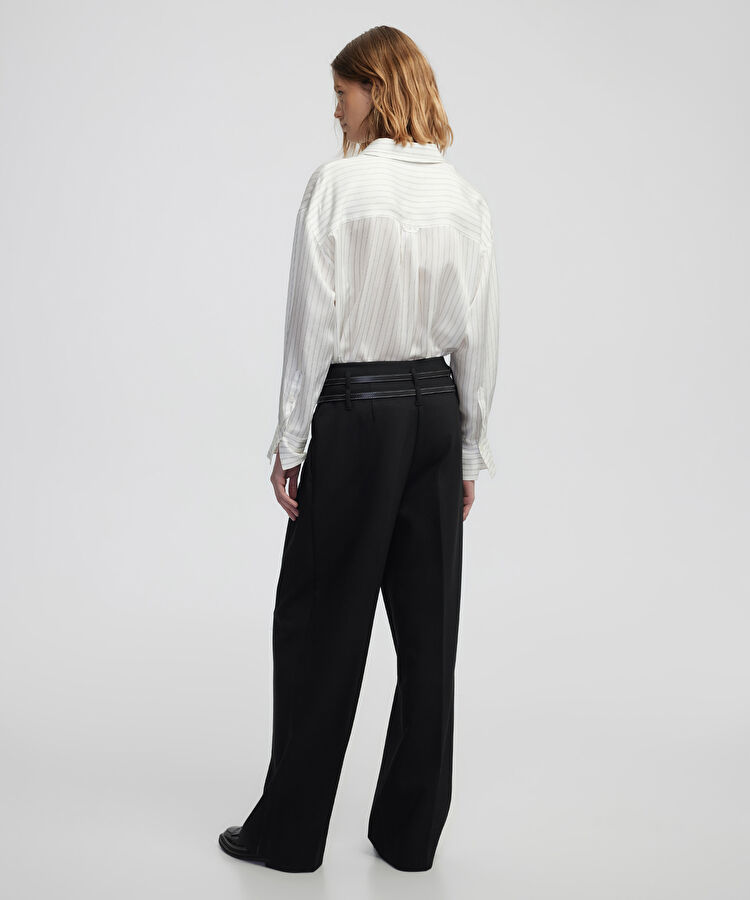 Kemerli wide leg fit pantolon - IW6250003347001 - Siyah Pantolon