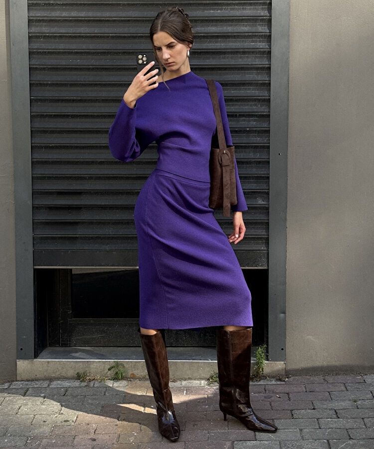 Triko midi etek - IW6250004053DF1 - Açık Mor Etek