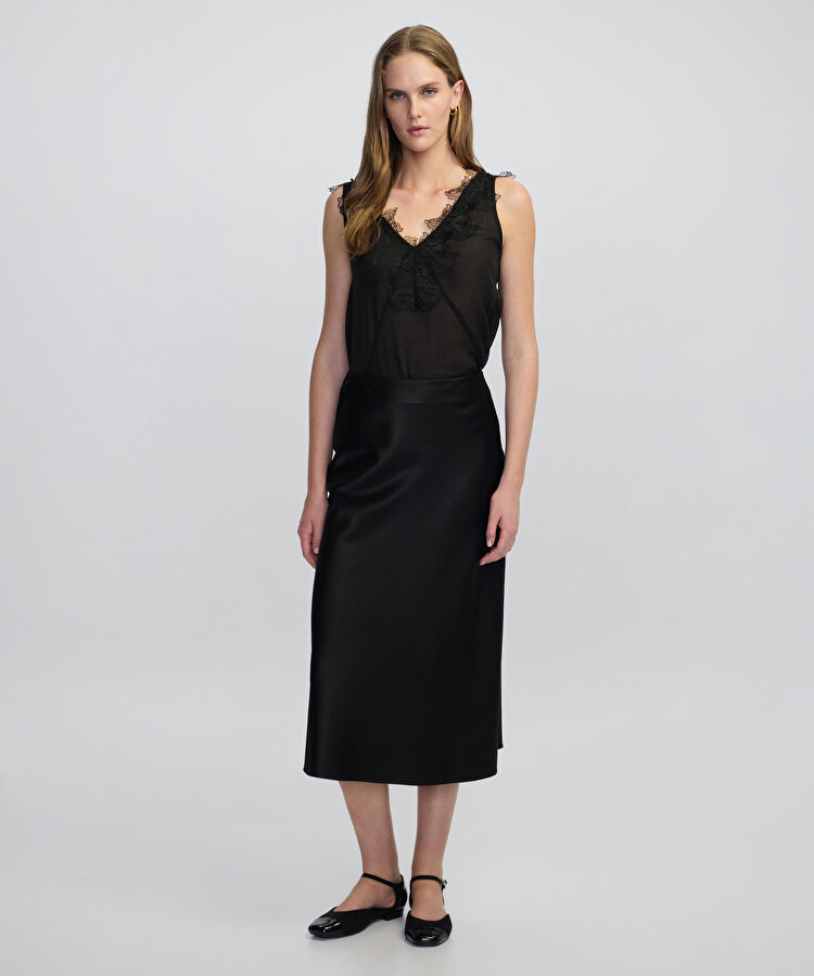 Saten midi etek - IW6250004063001 - Siyah Etek