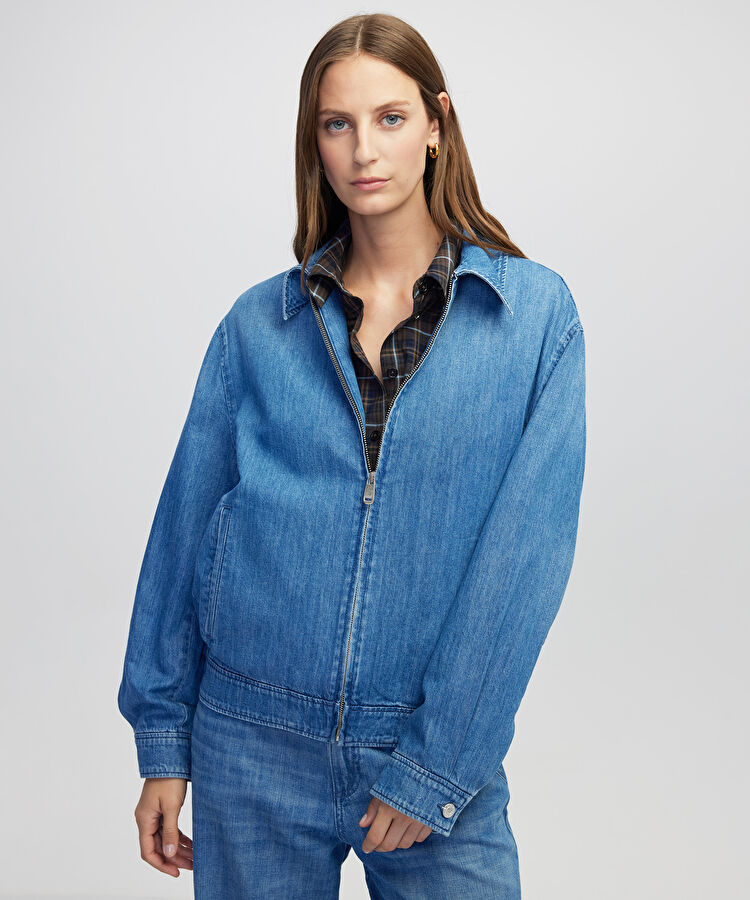 Gömlek yaka ince denim ceket - IW6250005081629 - İndigo Ceket