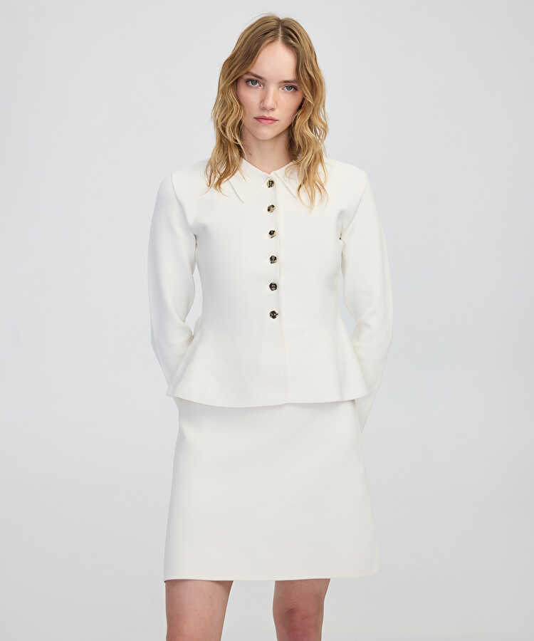 Peplum triko ceket - IW6250005106018 - Ekru Ceket