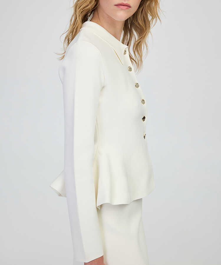 Peplum triko ceket - IW6250005106018 - Ekru Ceket