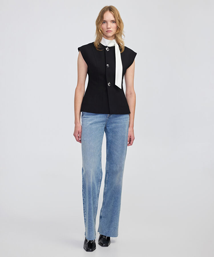 Metal düğmeli colorblock yelek - IW6250007029001 - Siyah Yelek