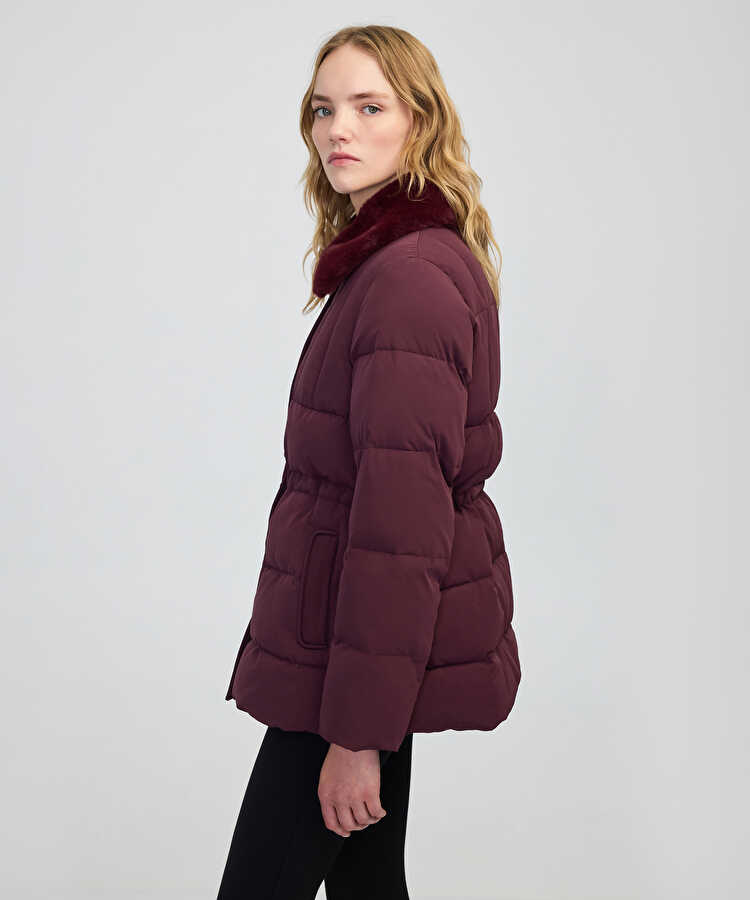 Suni kürk yakalı kapitone mont - IW6250012072035 - Bordo Mont