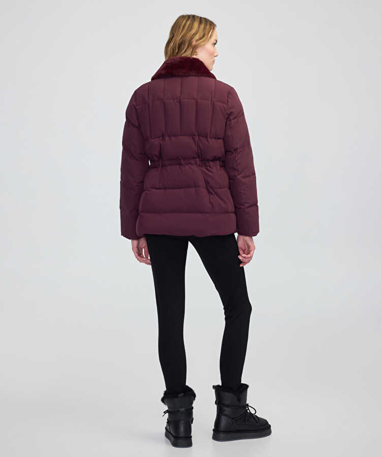Suni kürk yakalı kapitone mont - IW6250012072035 - Bordo Mont