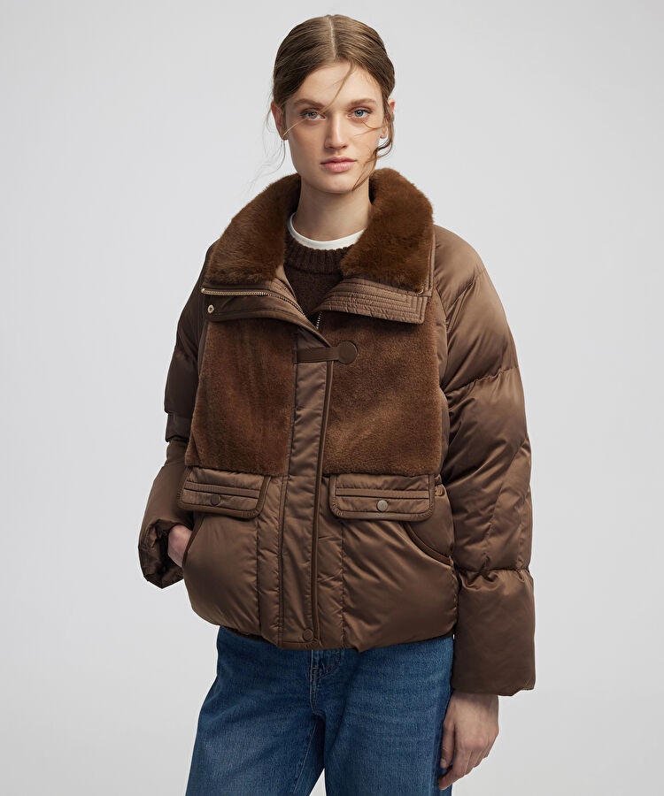 Suni kürklü şişme mont - IW6250012313074 - Kahverengi Mont
