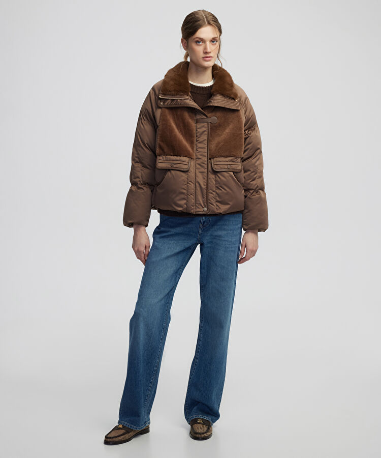 Suni kürklü şişme mont - IW6250012313074 - Kahverengi Mont