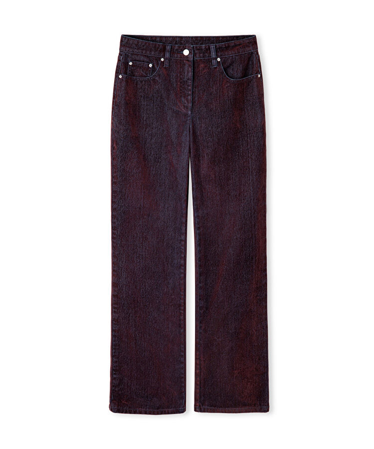 Flok baskılı wide leg jean pantolon - IW6250018033035 - Bordo Jean Pantolon