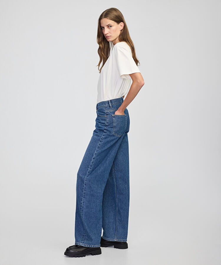 Asimetrik bel baggy jean pantolon - IW6250018050629 - İndigo Jean Pantolon