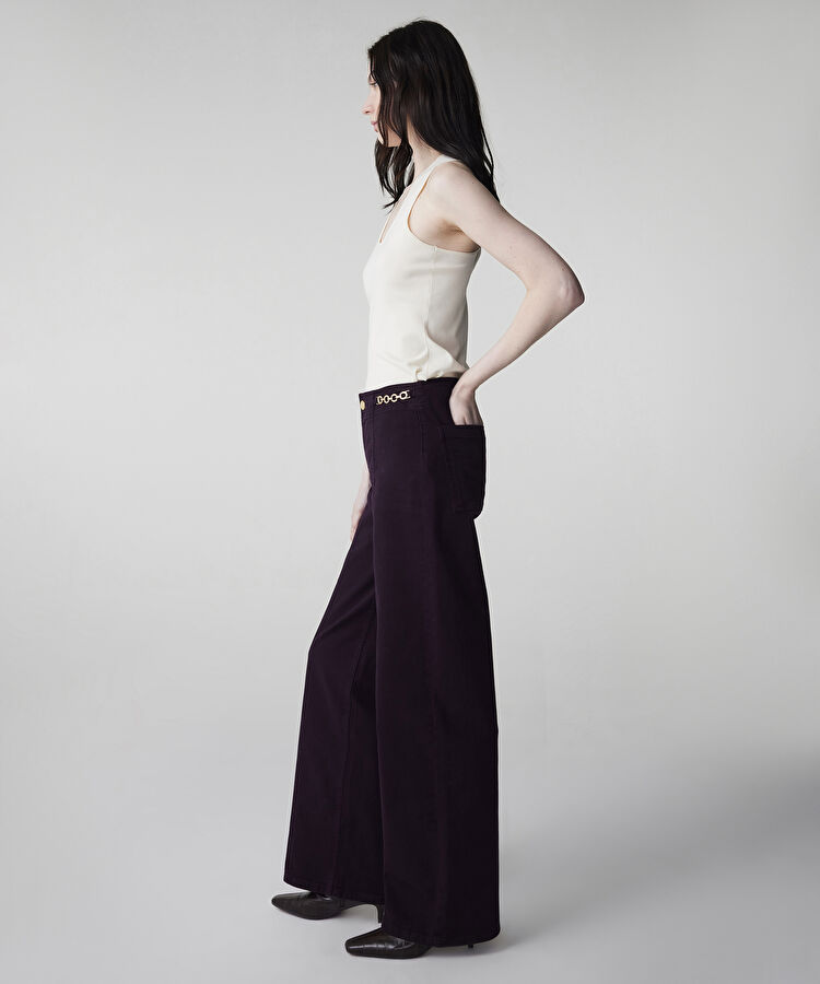 Zincir aksesuarlı jean pantolon - IW6250018079008 - Mürdüm Jean Pantolon