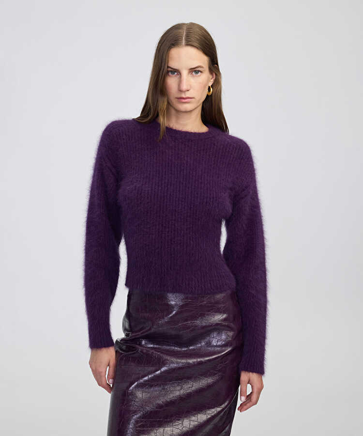 Bel vurgulu ribanalı triko - IW6250050434017 - Mor Triko