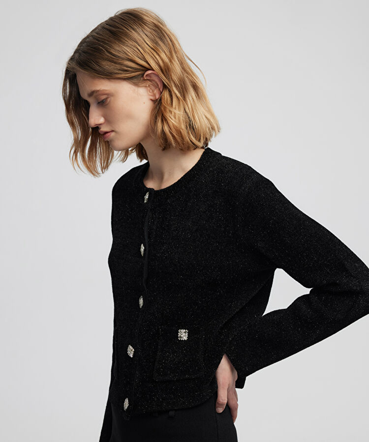Lurex iplikli şönil triko - IW6250050565001 - Siyah Triko