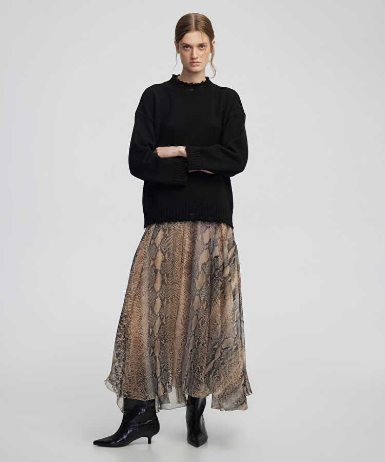Eskitme efektli triko - IW6250050568001 - Siyah Triko