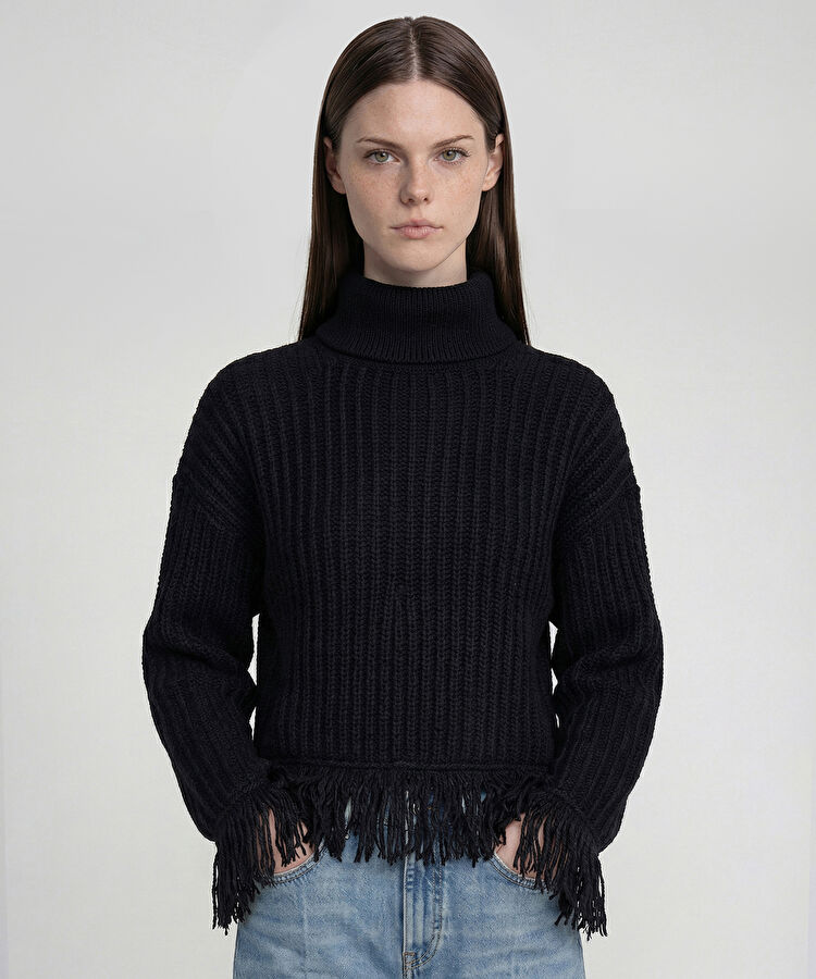 Püsküllü kazak - IW6250050642001 - Siyah Triko