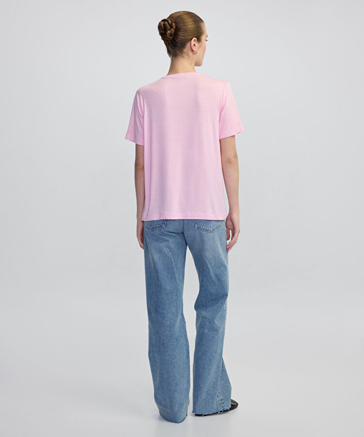 V yaka basic tişört - IW6250070015033 - Pembe Tişört