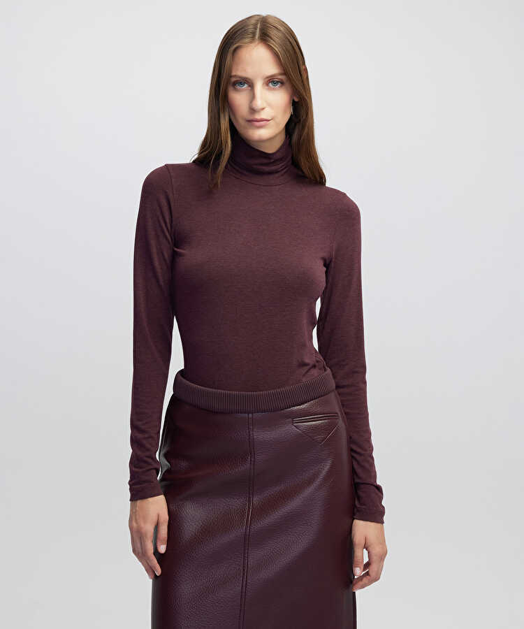 Balıkçı yaka basic tişört - IW6250070035035 - Bordo Tişört