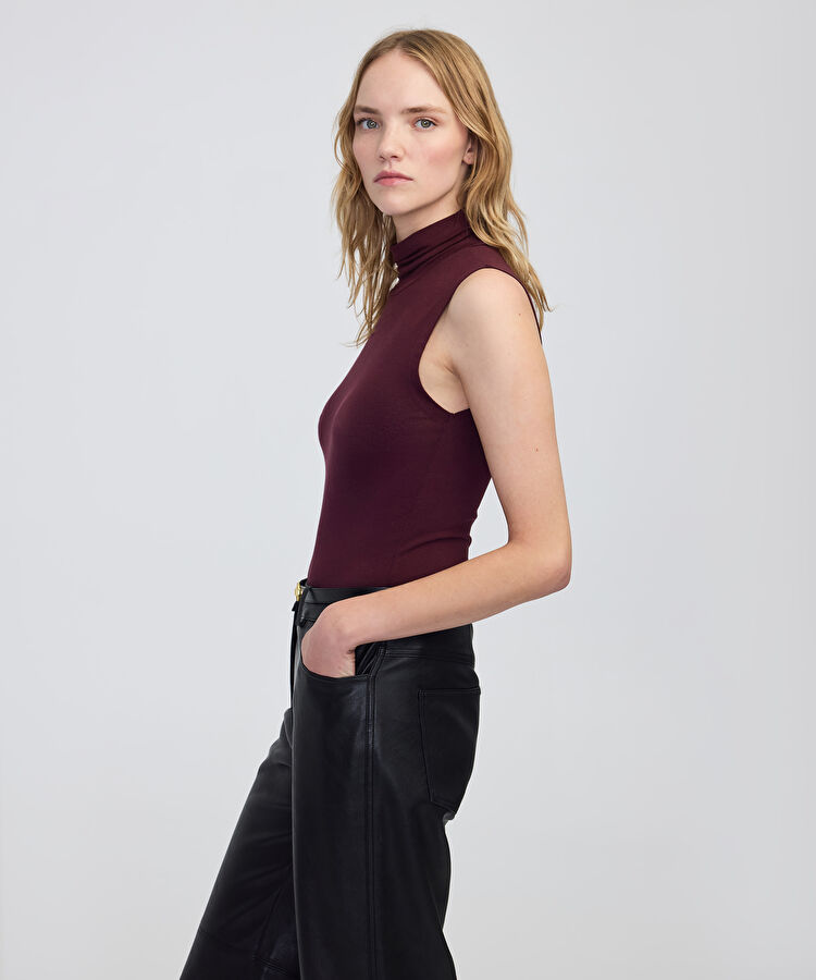 Yüksek yaka basic tişört - IW6250070128035 - Bordo Tişört