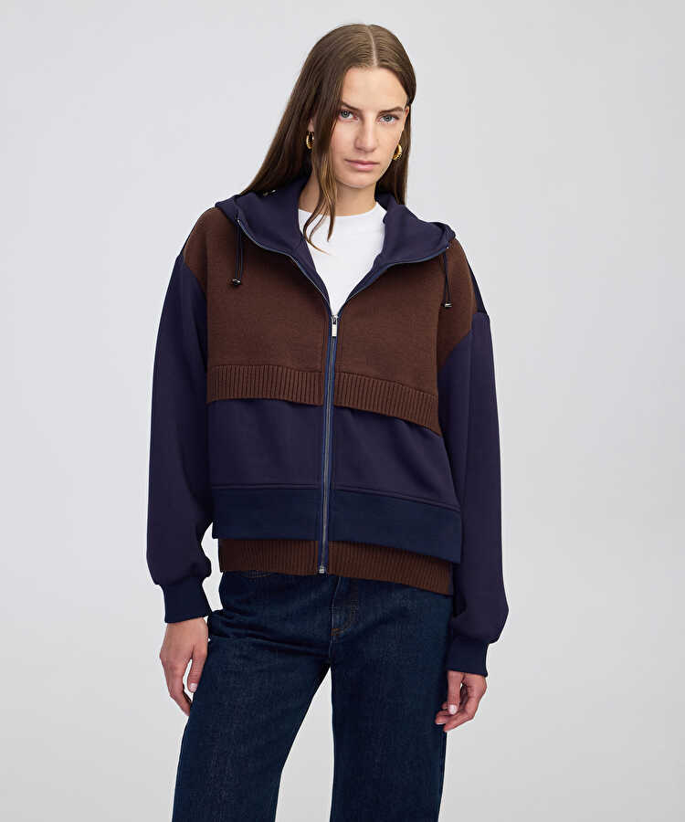 Triko mix kapüşonlu sweatshirt - IW6250091047015 - Lacivert Sweatshirt