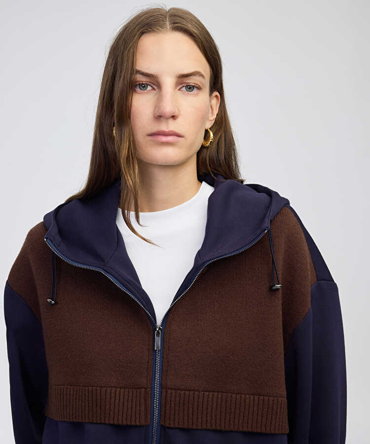 Triko mix kapüşonlu sweatshirt - IW6250091047015 - Lacivert Sweatshirt