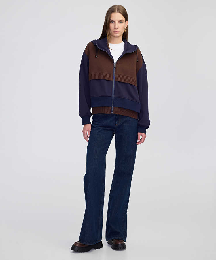 Triko mix kapüşonlu sweatshirt - IW6250091047015 - Lacivert Sweatshirt