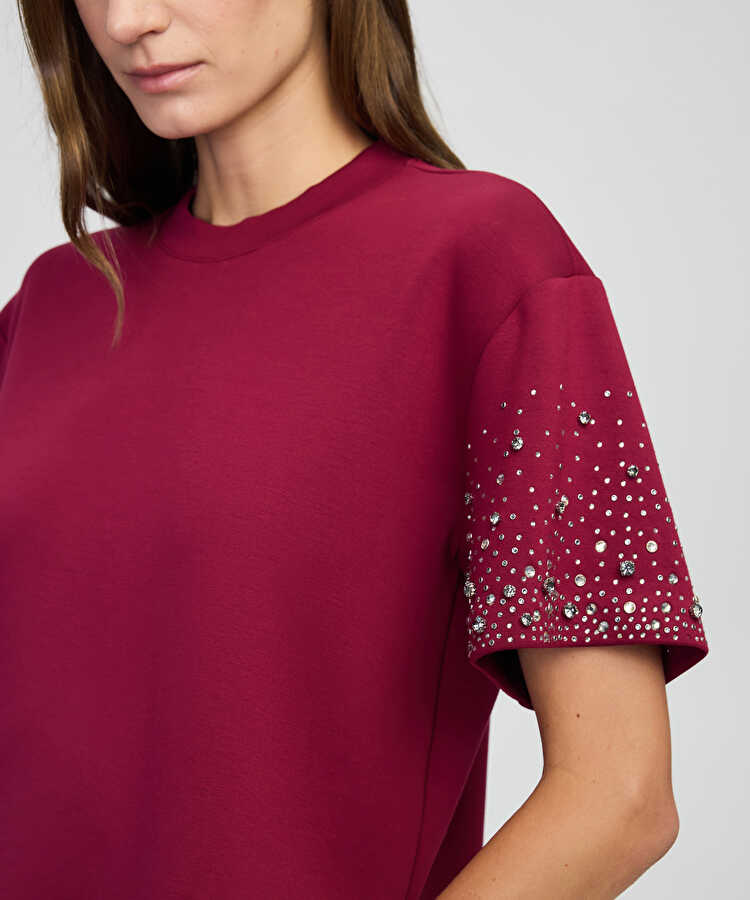 Trok ve hotfix baskılı sweatshirt - IW6250091055175 - Açık Mürdüm Sweatshirt
