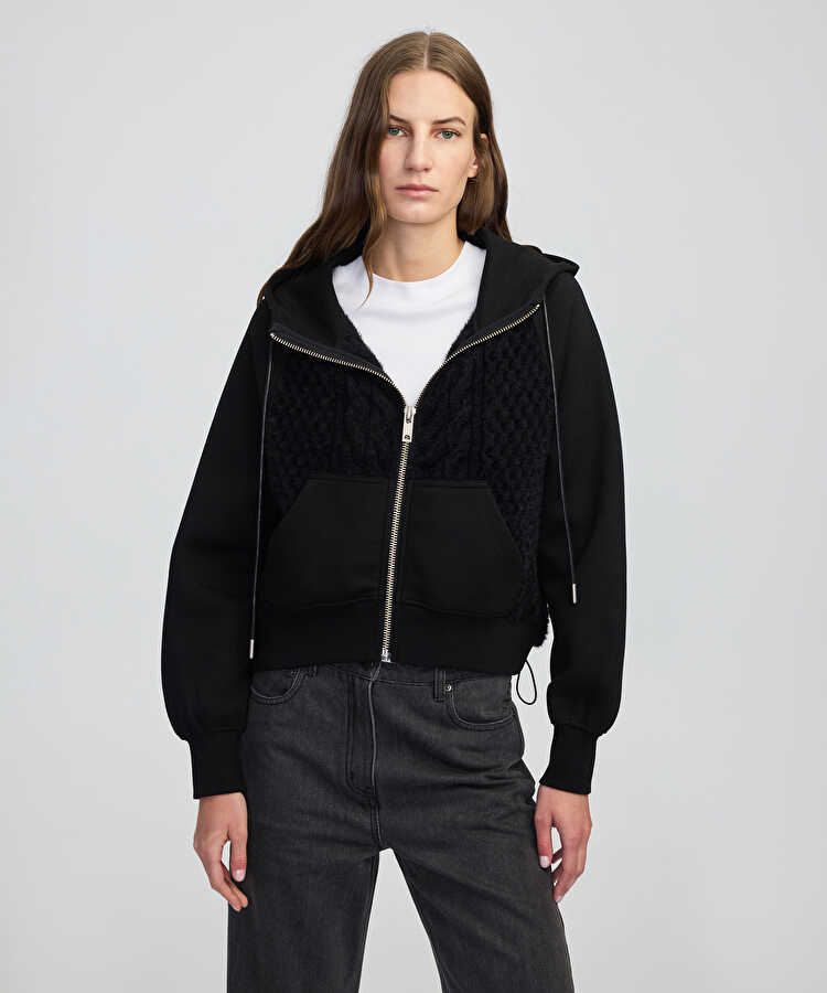 Kumaş mix ayarlanabilir bel sweatshirt  - IW6250091060001 - Siyah Sweatshirt