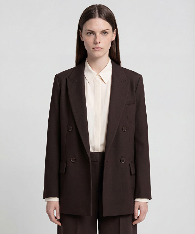 Vatkalı kruvaze blazer - IW6250106022074 - Kahverengi Blazer