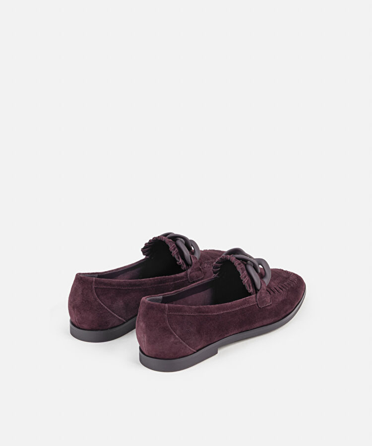 %100 süet deri loafer - IW6250030003035 - Bordo Düz Ayakkabı