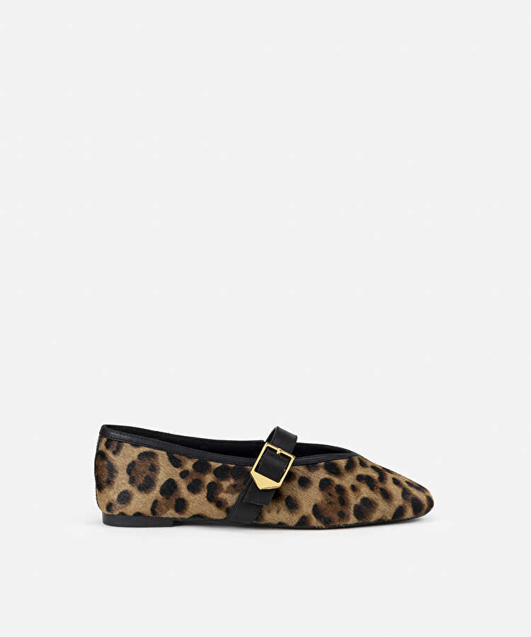 Leopar desen tay tüyü ayakkabı - IW6250030010CD4 - Leopar Düz Ayakkabı