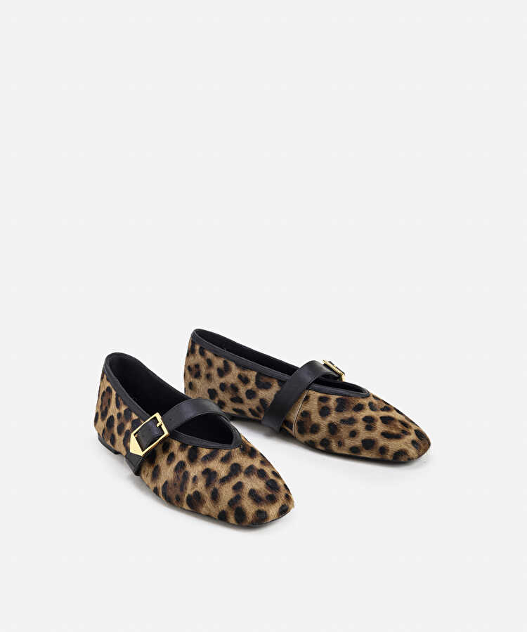 Leopar desen tay tüyü ayakkabı - IW6250030010CD4 - Leopar Düz Ayakkabı