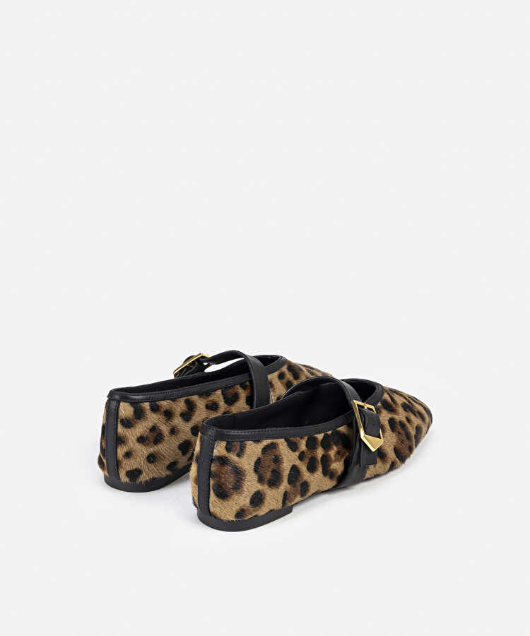 Leopar desen tay tüyü ayakkabı - IW6250030010CD4 - Leopar Düz Ayakkabı