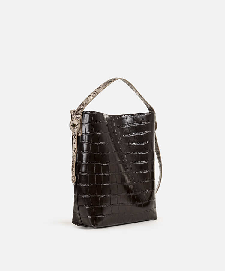 Kontrast askılı bucket çanta - IW6250052071006 - Koyu Kahverengi Çanta