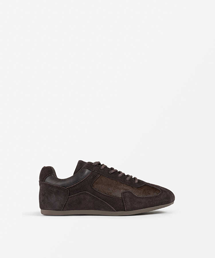 Deri ve tay tüyü sneaker - IW6250062011074 - Kahverengi Sneaker