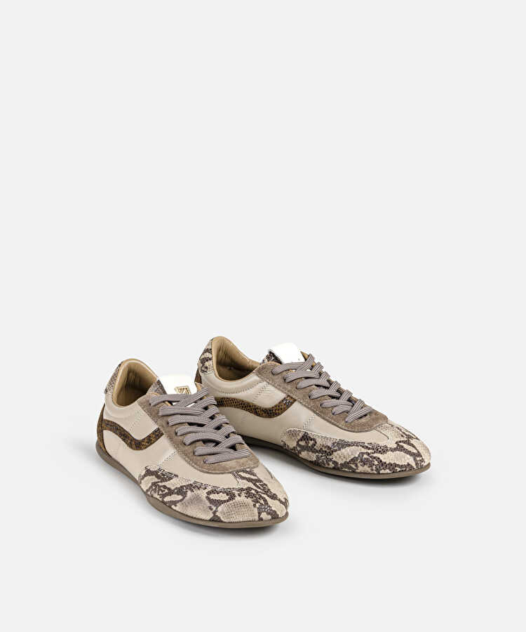 Desen mix deri sneaker - IW6250062012074 - Kahverengi Sneaker